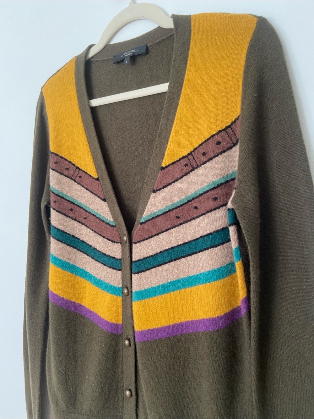 Weekend Max Mara Wool Cashmere Western Intarsia Knit Cardigan size Medium - Picture 5 of 9